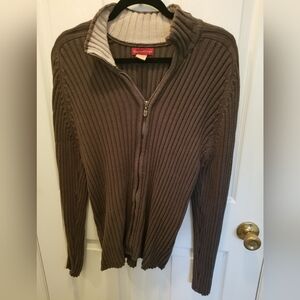 Chocolate Brown Ribbed Zip Up Sweater
